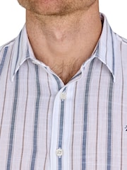 Raging Bull Long Sleeve Resort Stripe 100% Cotton Linen Look White Shirt - Image 4 of 5