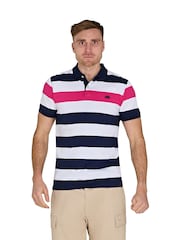 Raging Bull Pink 100% Cotton Irregular Stripe Jersey Polo Shirt - Image 1 of 5
