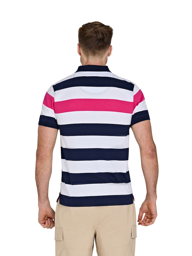 Raging Bull Pink 100% Cotton Irregular Stripe Jersey Polo Shirt - Image 2 of 5