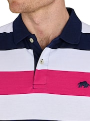 Raging Bull Pink 100% Cotton Irregular Stripe Jersey Polo Shirt - Image 3 of 5
