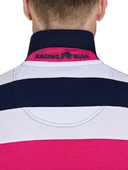 Raging Bull Pink 100% Cotton Irregular Stripe Jersey Polo Shirt - Image 4 of 5