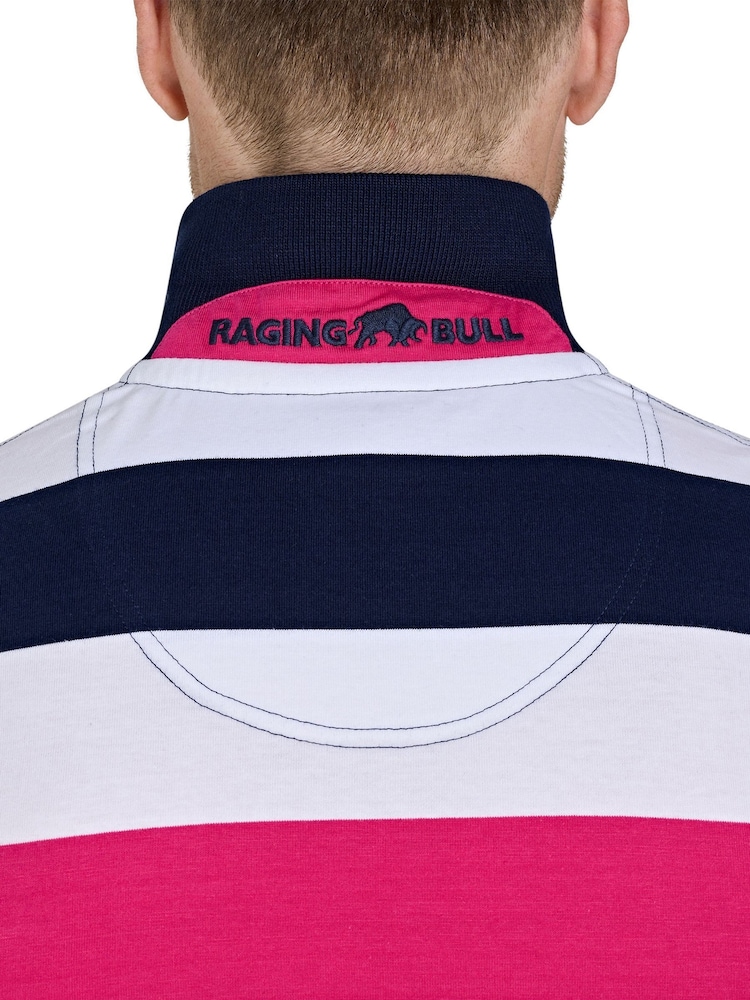 Raging Bull Pink 100% Cotton Irregular Stripe Jersey Polo Shirt - Image 4 of 5