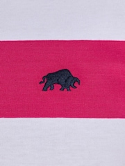 Raging Bull Pink 100% Cotton Irregular Stripe Jersey Polo Shirt - Image 5 of 5