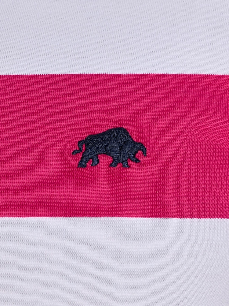 Raging Bull Pink 100% Cotton Irregular Stripe Jersey Polo Shirt - Image 5 of 5