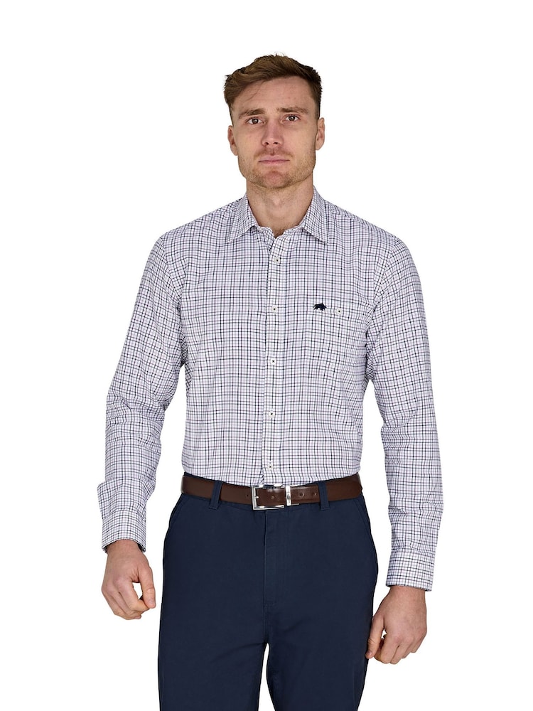 Raging Bull Purple Long Sleeve Tattershall Brushed 100% Cotton Shirt - Image 1 of 5