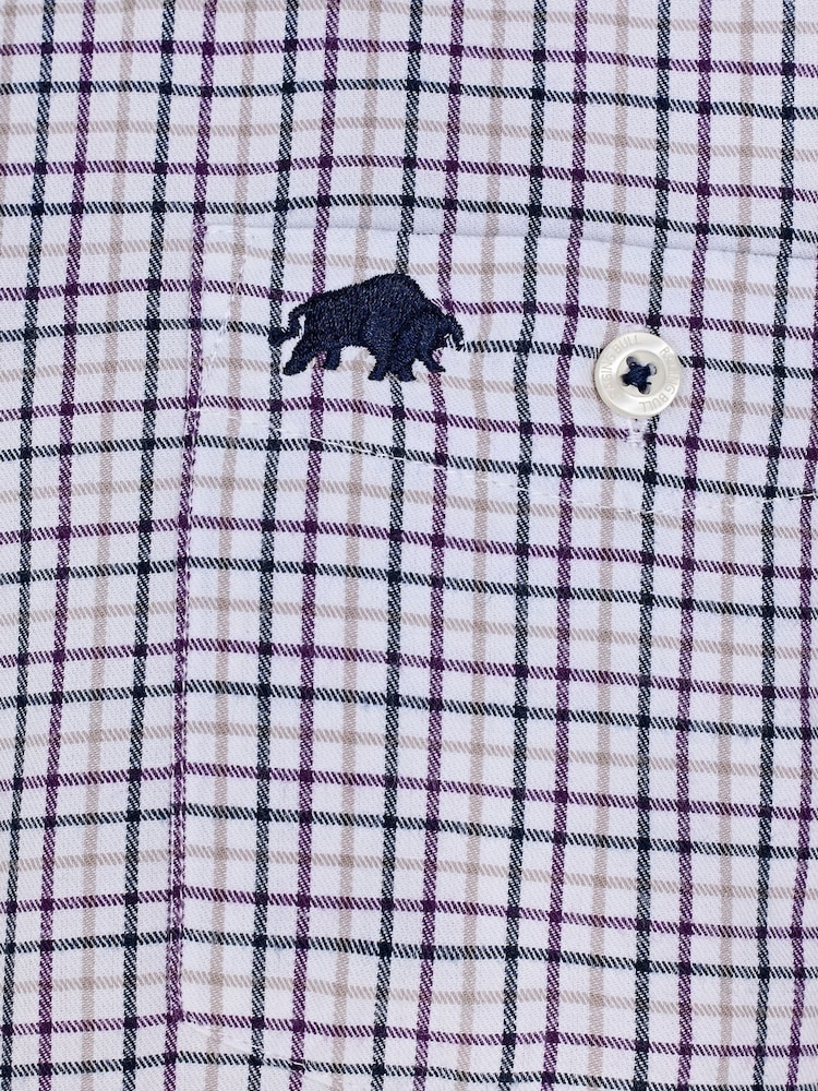 Raging Bull Purple Long Sleeve Tattershall Brushed 100% Cotton Shirt - Image 5 of 5