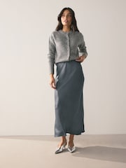 Charcoal Grey Satin Midi Skirt - Image 1 of 9