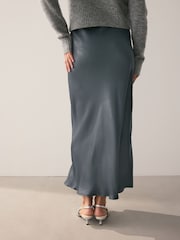 Charcoal Grey Satin Midi Skirt - Image 4 of 9