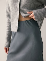 Charcoal Grey Satin Midi Skirt - Image 5 of 9