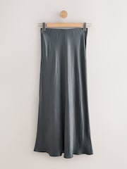 Charcoal Grey Satin Midi Skirt - Image 7 of 9