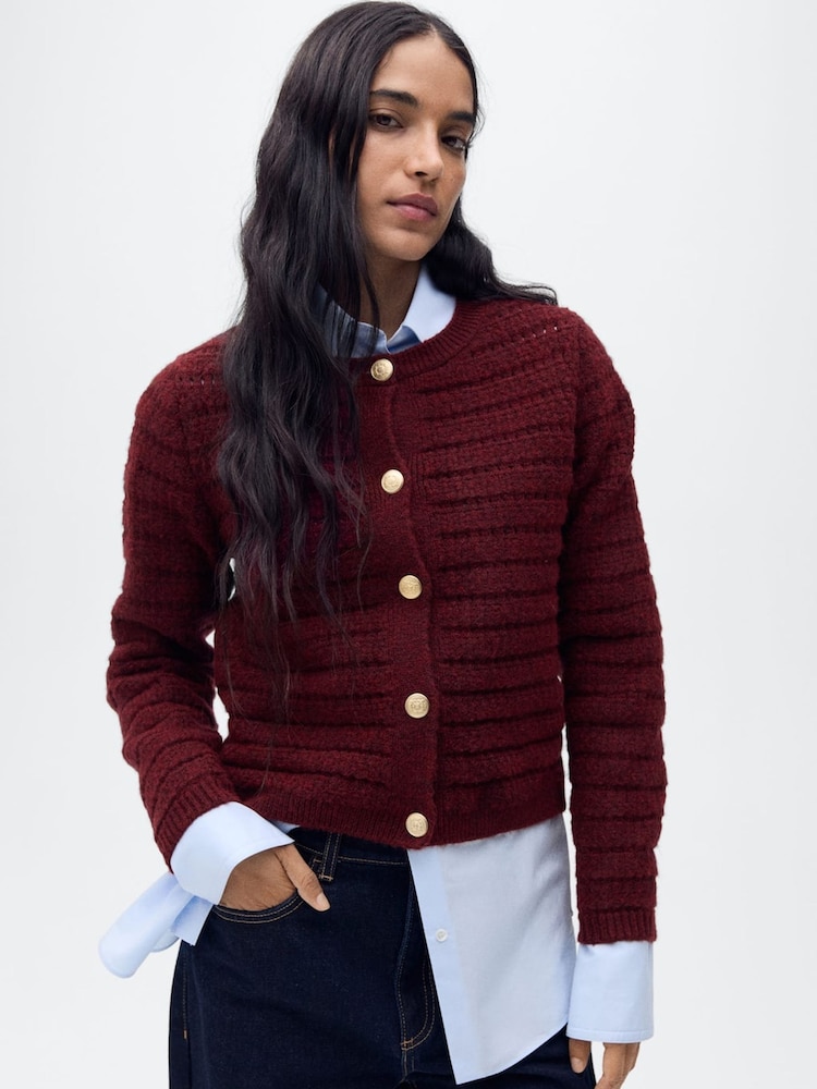 Mango Red Knitted Jacket With Openwork Details - Image 1 of 7