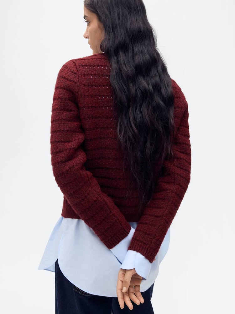 Mango Red Knitted Jacket With Openwork Details - Image 2 of 7 Mango Red Knitted Jacket With Openwork Details - Image 2 of 7