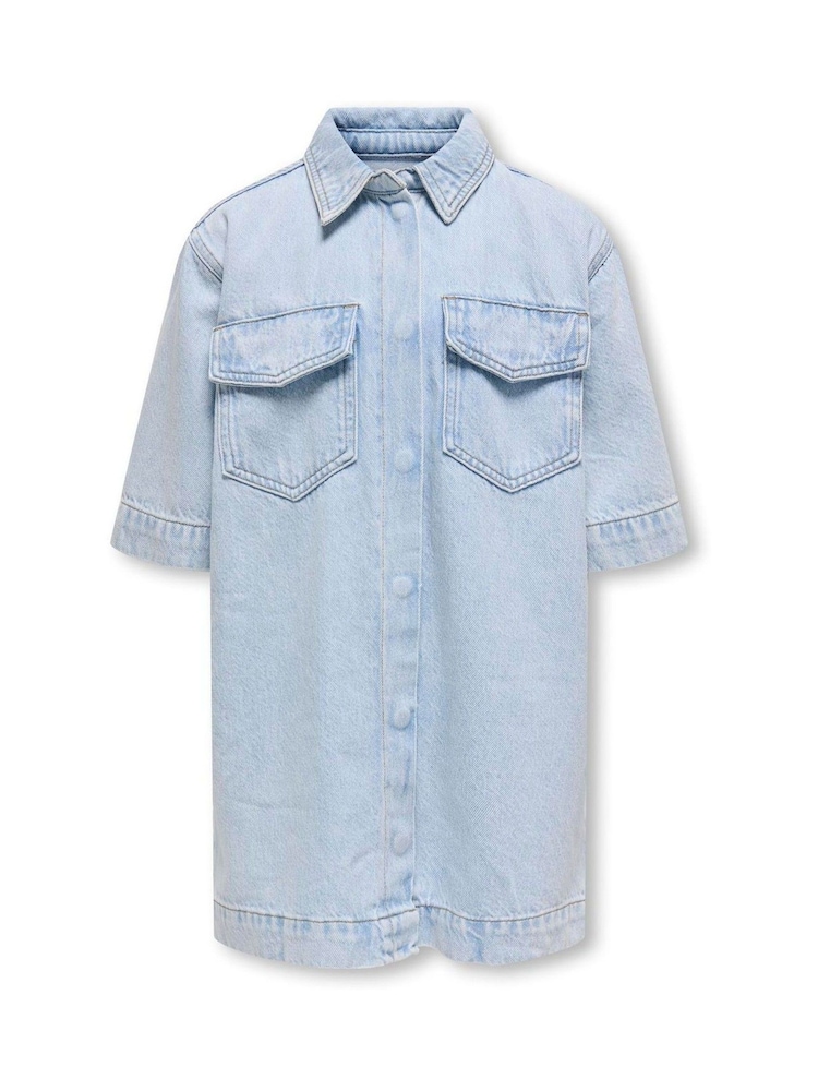 ONLY KIDS Blue Short Sleeve Denim Dress - Image 2 of 3 ONLY KIDS Blue Short Sleeve Denim Dress - Image 2 of 3