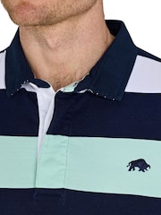 Raging Bull Green 100% Cotton Short Sleeve Irregular Stripe Rugby Shirt - Image 3 of 5
