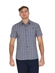 Raging Bull Blue Short Sleeve Tropical Palm 100% Cotton Poplin Shirt - Image 1 of 5