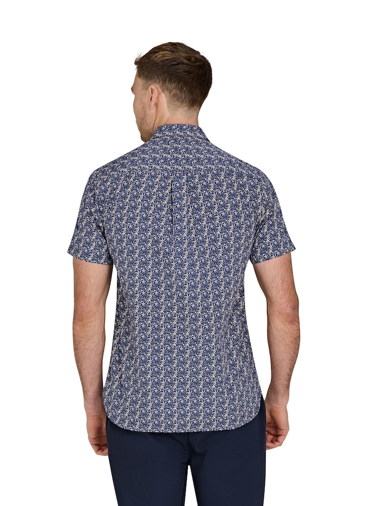 Raging Bull Blue Short Sleeve Tropical Palm 100% Cotton Poplin Shirt - Image 2 of 5