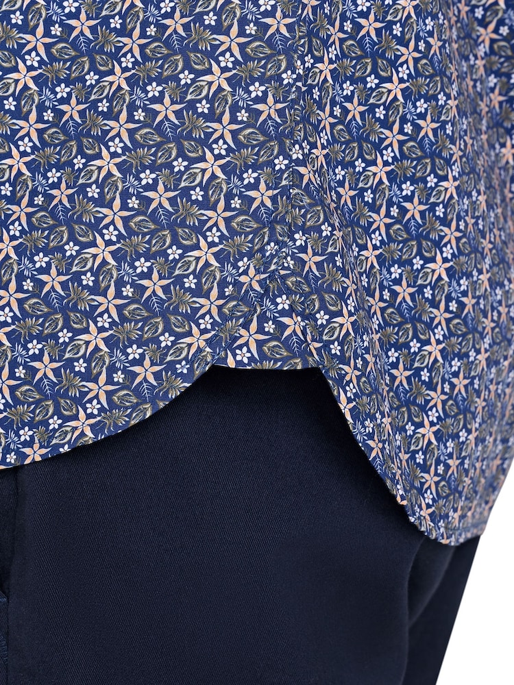 Raging Bull Blue Short Sleeve Tropical Palm 100% Cotton Poplin Shirt - Image 5 of 5