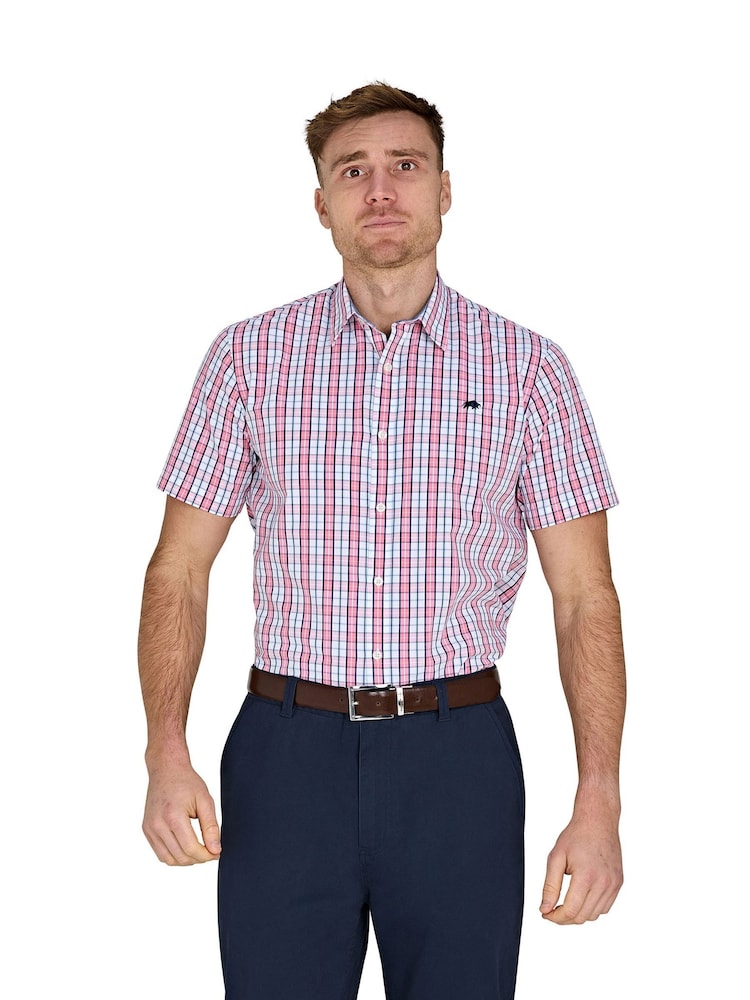 Raging Bull Pink Short Sleeve Large Check 100% Cotton Poplin Shirt - Image 1 of 4