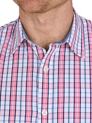 Raging Bull Pink Short Sleeve Large Check 100% Cotton Poplin Shirt - Image 3 of 4