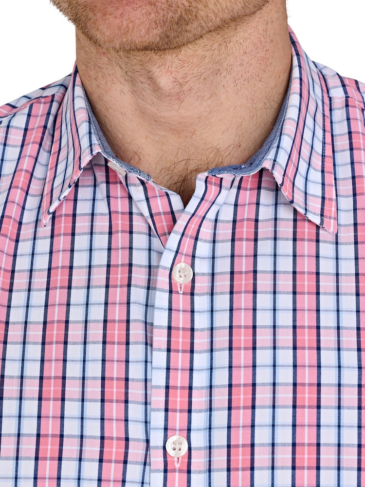 Raging Bull Pink Short Sleeve Large Check 100% Cotton Poplin Shirt - Image 3 of 4