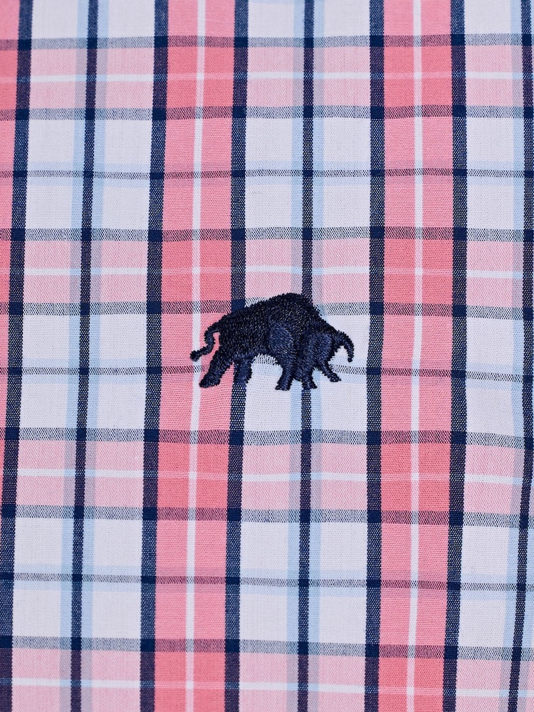 Raging Bull Pink Short Sleeve Large Check 100% Cotton Poplin Shirt - Image 4 of 4