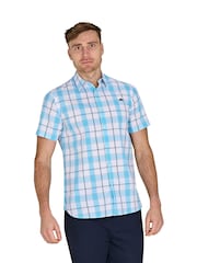 Raging Bull Blue Short Sleeve Multi Check 100% Cotton Shirt - Image 1 of 5