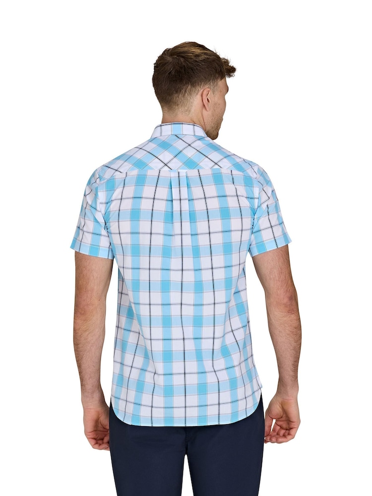 Raging Bull Blue Short Sleeve Multi Check 100% Cotton Shirt - Image 2 of 5