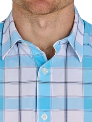 Raging Bull Blue Short Sleeve Multi Check 100% Cotton Shirt - Image 3 of 5