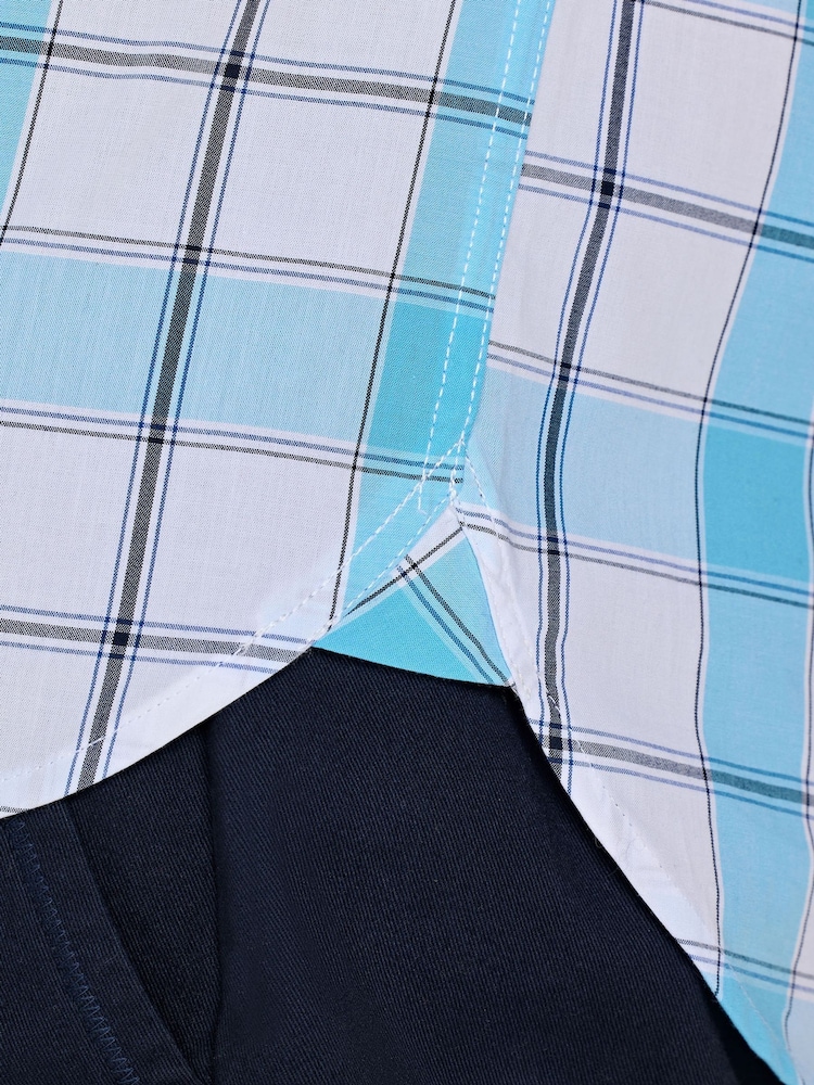 Raging Bull Blue Short Sleeve Multi Check 100% Cotton Shirt - Image 5 of 5