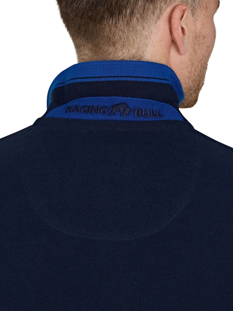 Raging Bull Blue 100% Cotton Tipped Collar Polo Shirt - Image 4 of 5