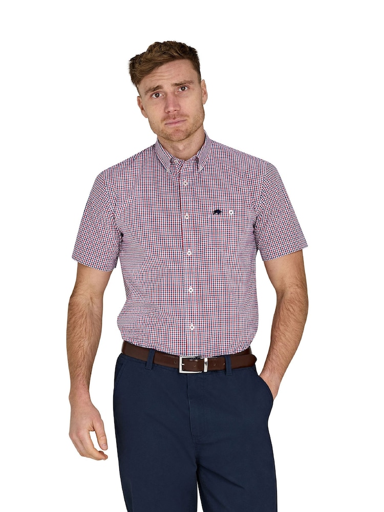 Raging Bull Red Short Sleeve Graph Check 100% Cotton Poplin Shirt - Image 1 of 5
