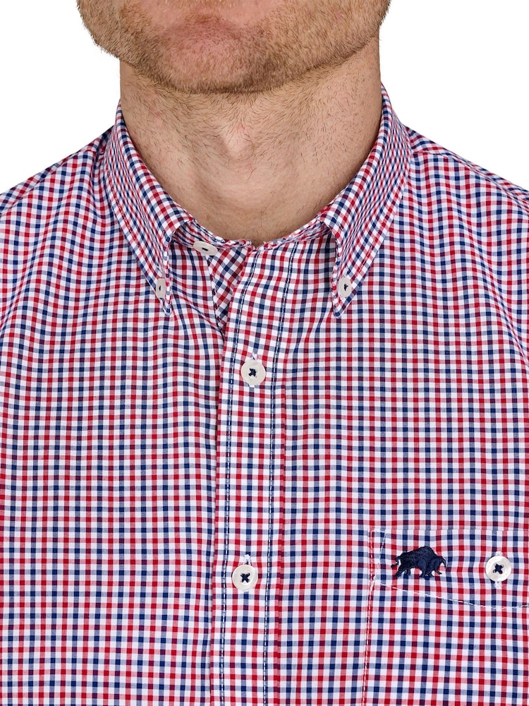 Raging Bull Red Short Sleeve Graph Check 100% Cotton Poplin Shirt - Image 3 of 5