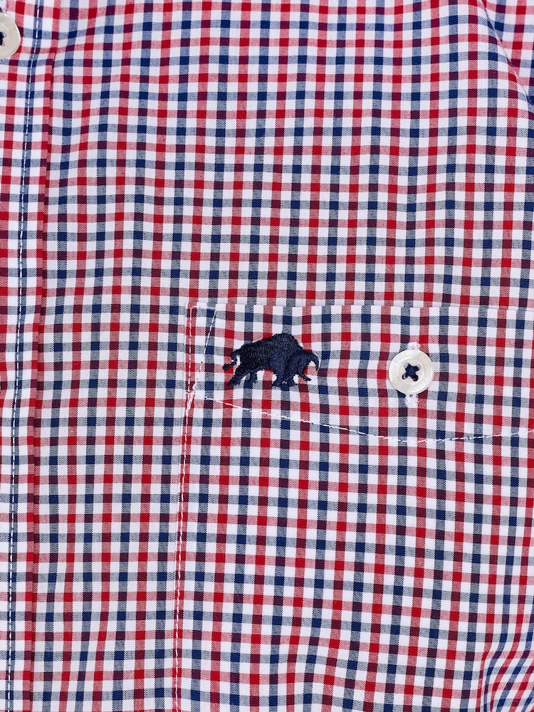 Raging Bull Red Short Sleeve Graph Check 100% Cotton Poplin Shirt - Image 4 of 5