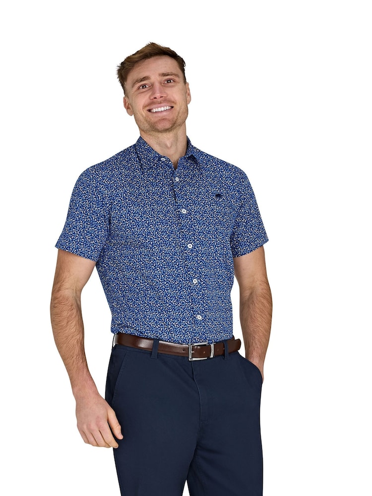Raging Bull Blue Short Sleeve Flower Bud 100% Cotton Poplin Shirt - Image 1 of 4
