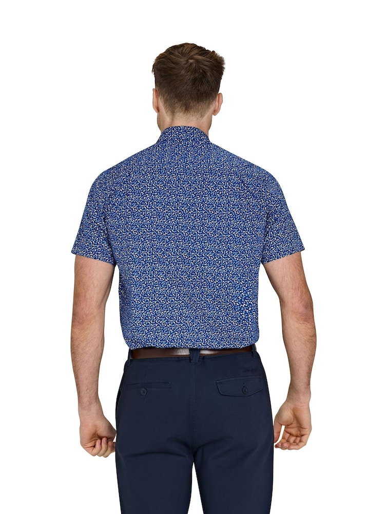 Raging Bull Blue Short Sleeve Flower Bud 100% Cotton Poplin Shirt - Image 2 of 4