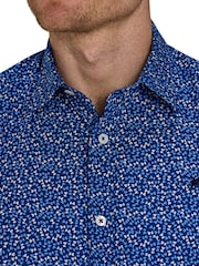 Raging Bull Blue Short Sleeve Flower Bud 100% Cotton Poplin Shirt - Image 3 of 4