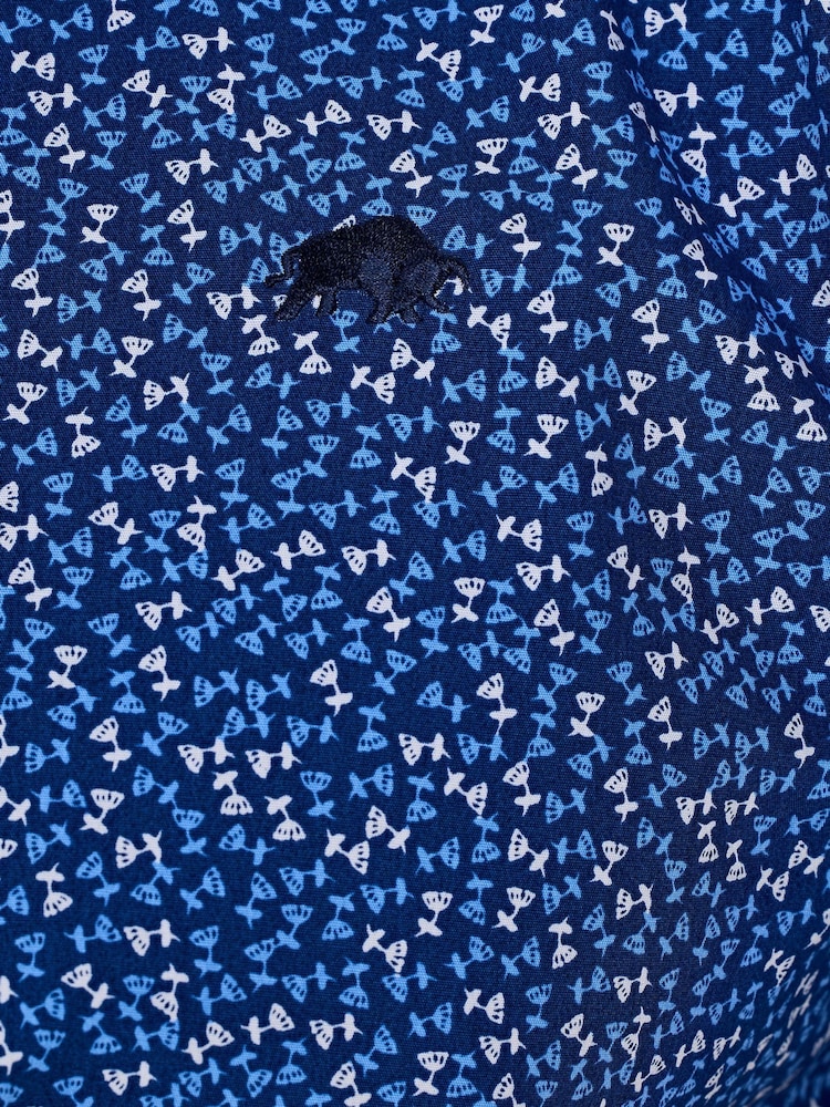 Raging Bull Blue Short Sleeve Flower Bud 100% Cotton Poplin Shirt - Image 4 of 4