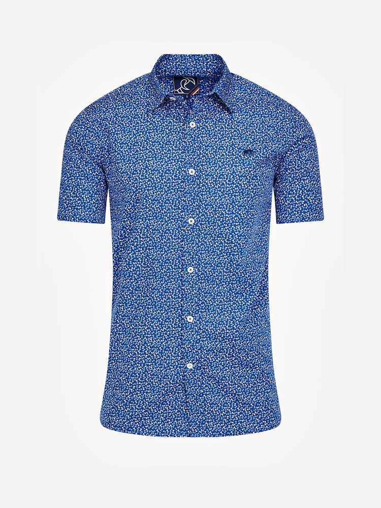 Raging Bull Blue Short Sleeve Flower Bud 100% Cotton Poplin Shirt - Image 6 of 6 Raging Bull Blue Short Sleeve Flower Bud 100% Cotton Poplin Shirt - Image 6 of 6