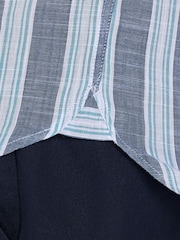 Raging Bull Blue Short Sleeve Deck Stripe 100% Cotton Linen Look Shirt - Image 4 of 5