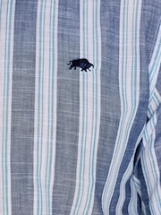 Raging Bull Blue Short Sleeve Deck Stripe 100% Cotton Linen Look Shirt - Image 5 of 5