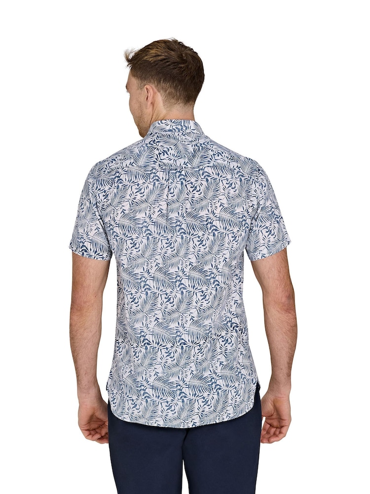 Raging Bull Blue Short Sleeve Large Palm Reverse Print 100% Cotton Poplin Shirt - Image 2 of 5