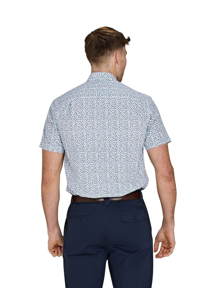 Raging Bull Blue Short Sleeve Floral 100% Cotton Poplin Shirt - Image 2 of 4
