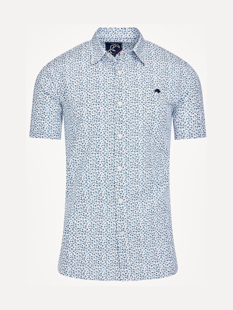 Raging Bull Blue Short Sleeve Floral 100% Cotton Poplin Shirt - Image 6 of 6 Raging Bull Blue Short Sleeve Floral 100% Cotton Poplin Shirt - Image 6 of 6