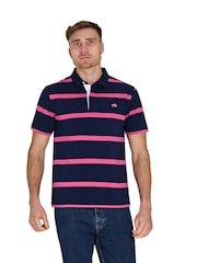 Raging Bull Blue 100% Cotton Short Sleeve Thin Stripe Rugby Shirt - صورة 1 من 5