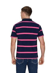 Raging Bull Blue 100% Cotton Short Sleeve Thin Stripe Rugby Shirt - صورة 2 من 5