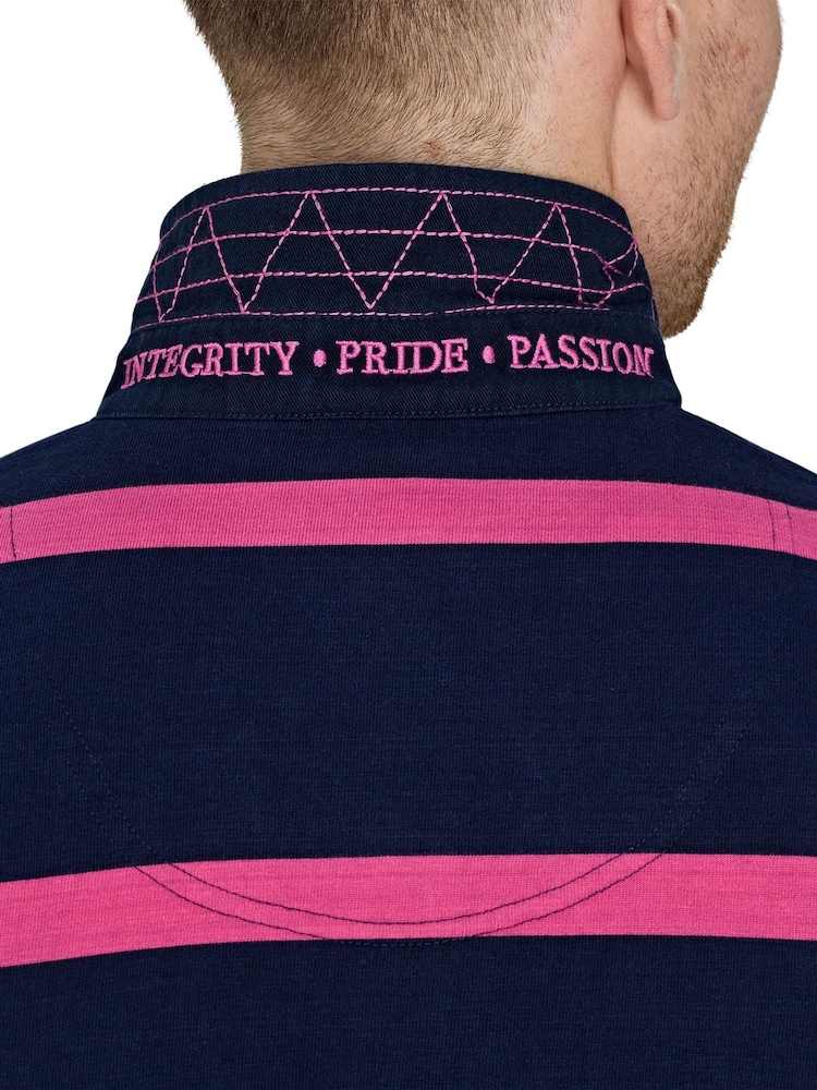 Raging Bull Blue 100% Cotton Short Sleeve Thin Stripe Rugby Shirt - Image 6 of 6