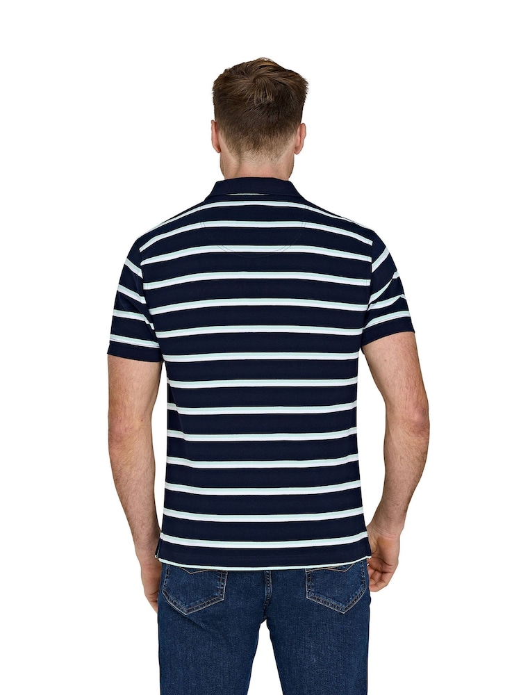 Raging Bull Blue 100% Cotton Triple Stripe Pique Polo Shirt - صورة 2 من 2