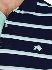 Raging Bull Blue 100% Cotton Triple Stripe Pique Polo Shirt - Image 4 of 5
