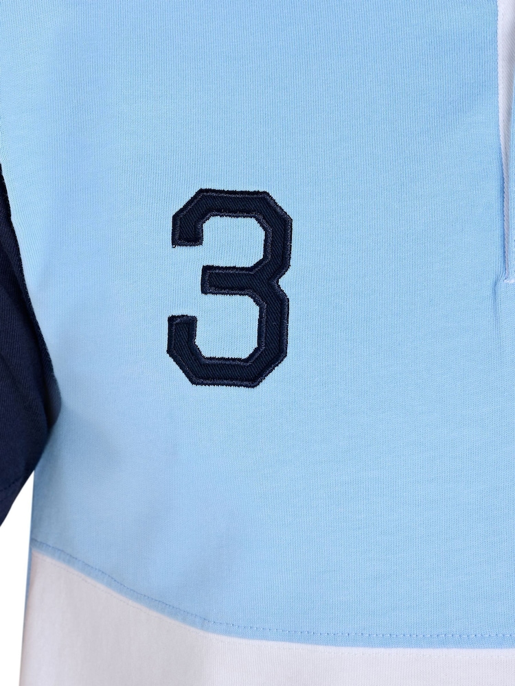 Raging Bull Blue 100% Cotton Harlequin Rugby Shirt - Image 3 of 5