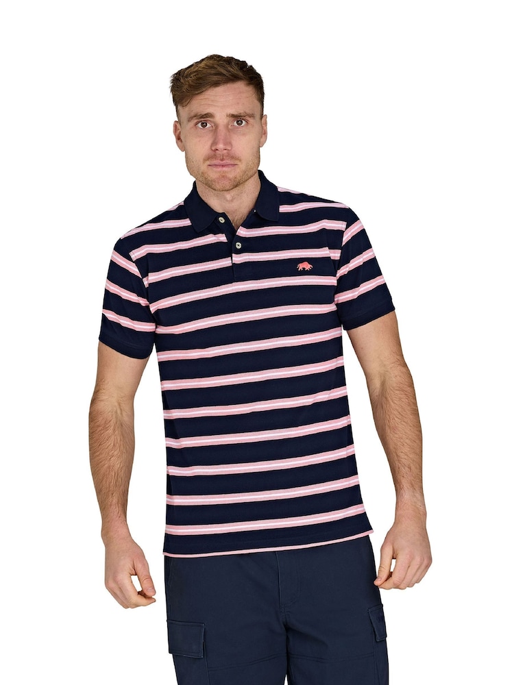 Raging Bull Blue 100% Cotton Trio Stripe Polo Shirt - Image 1 of 5